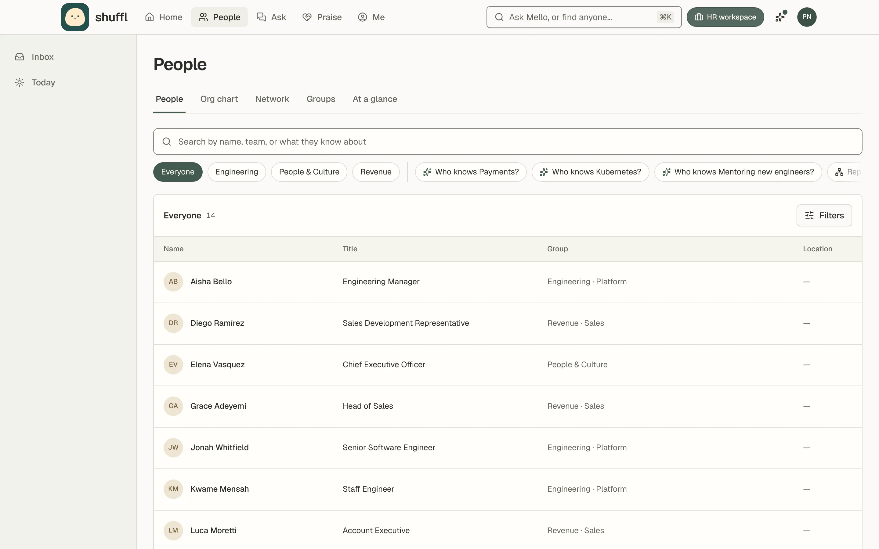 The People page with Who are you looking for? and Northwind Traders at a glance