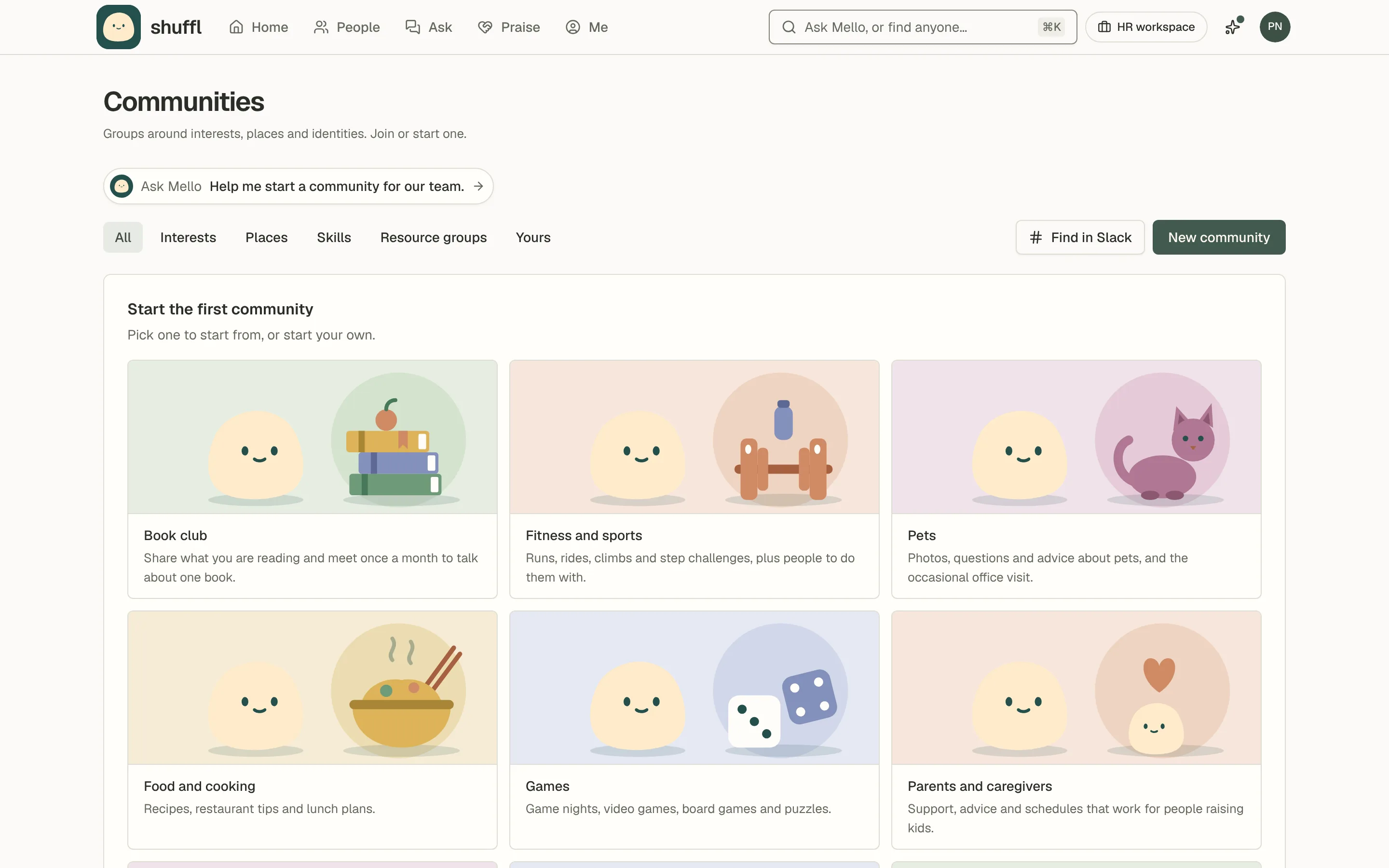 The Communities template gallery with an illustration on each starter
