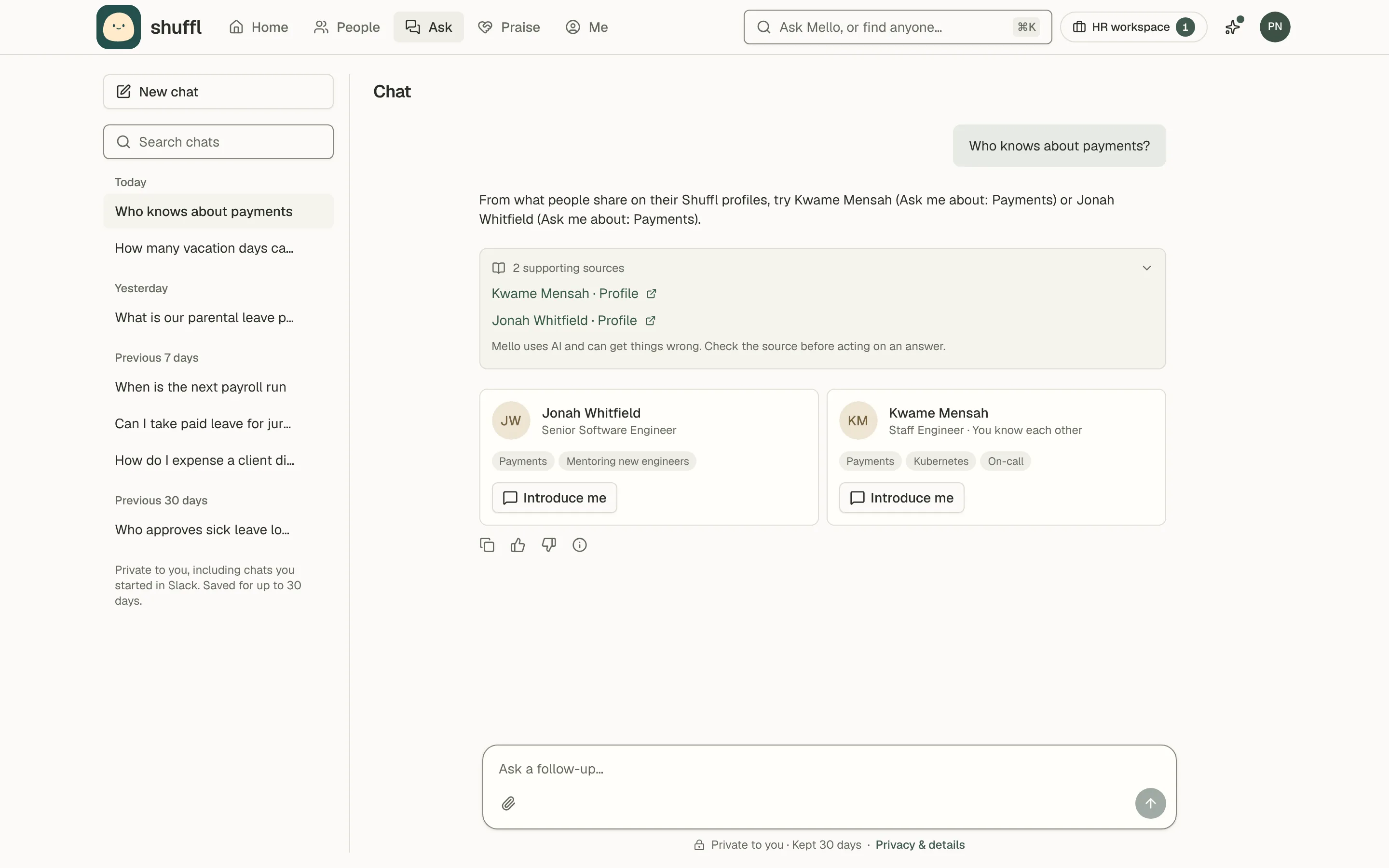 Mello answering who knows about payments with Kwame Mensah and Jonah Whitfield