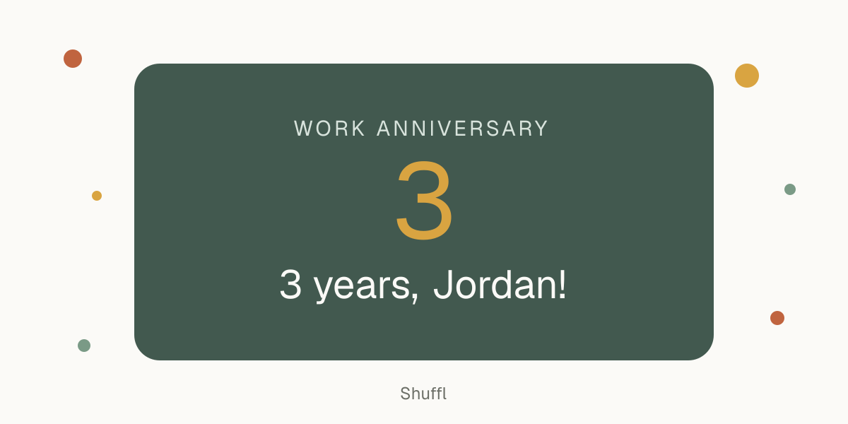 Work anniversary card: 3 years, Jordan!